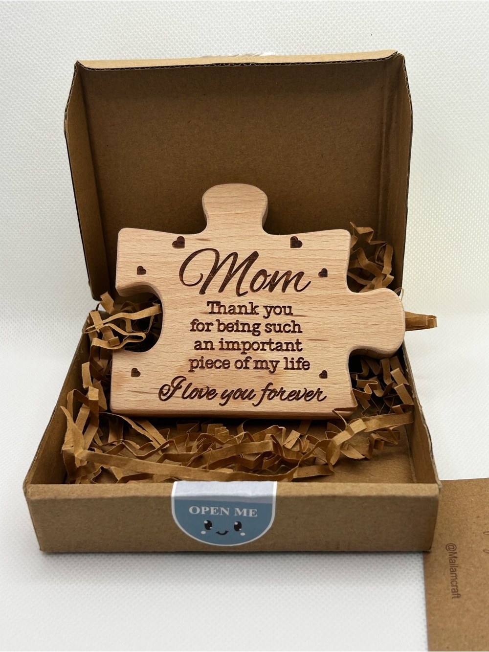 New Wooden Mom Puzzle Piece Keepsake Plaque | Laser Engraved Beech Wood Gift | D